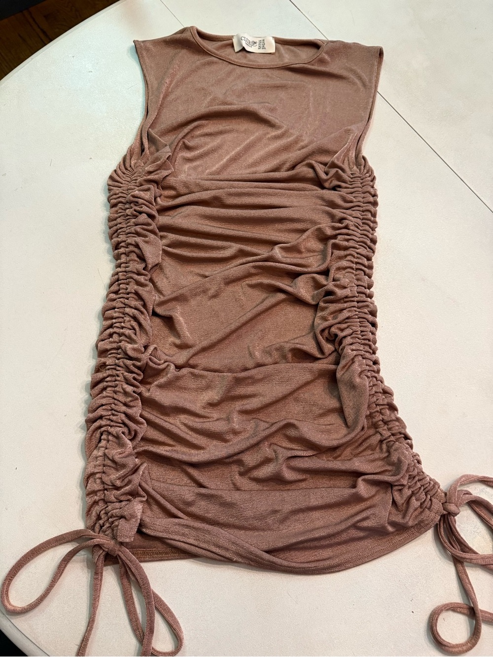 Club L London Ruched Side Metallic Shimmer Mini Dress -Bronze